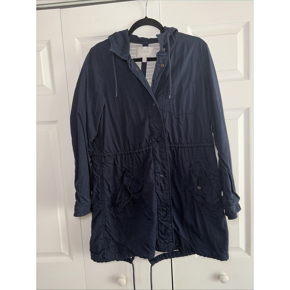 J.Crew Field Mechanic Parka Womens Size S Navy Blue Utility Jacket Cotton Anorak